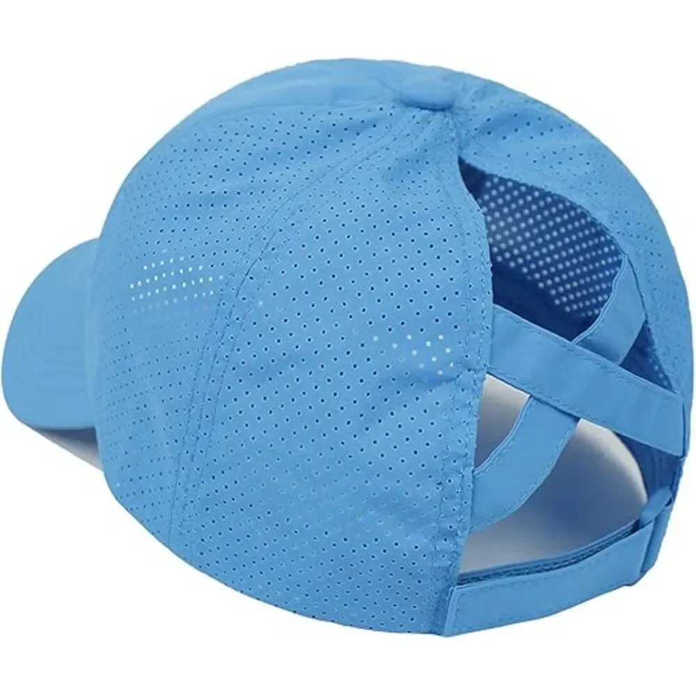 Women's Blue Criss Cross Ponytail Adjustable High Messy Bun Classic Baseball Cap